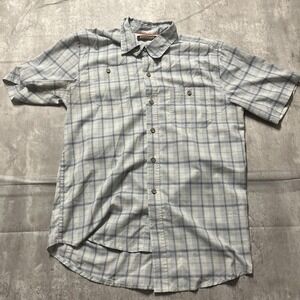 Ridgecut Toughwear M Blue Plaid Flannel Shirt Short Sleeve Button Down Cotton